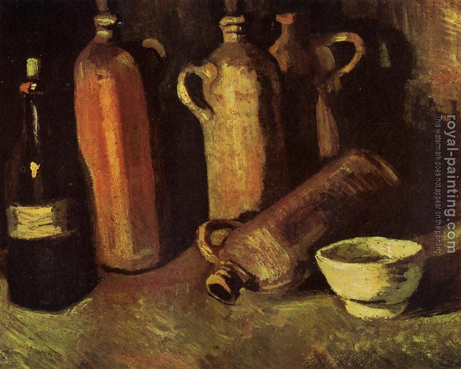 Vincent Van Gogh : Still Life with Four Stone Bottles, Flask and White Cup